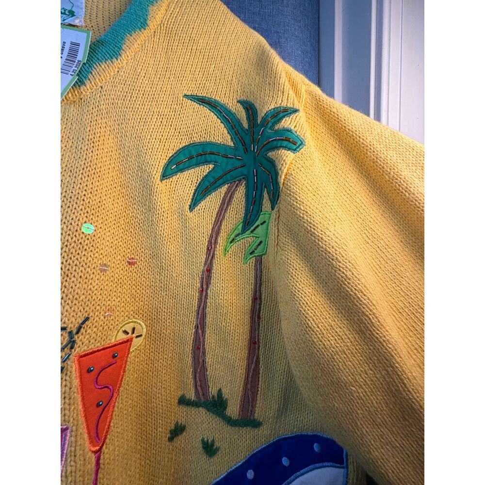 Quacker Factory Cardigan L Beach Vacation Embellished Coastal Grandma Vintage - Picture 7 of 14